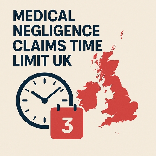 Infographic about Medical Negligence Claims Time Limit UK featuring a golden scale of justice and 2026 legal guide